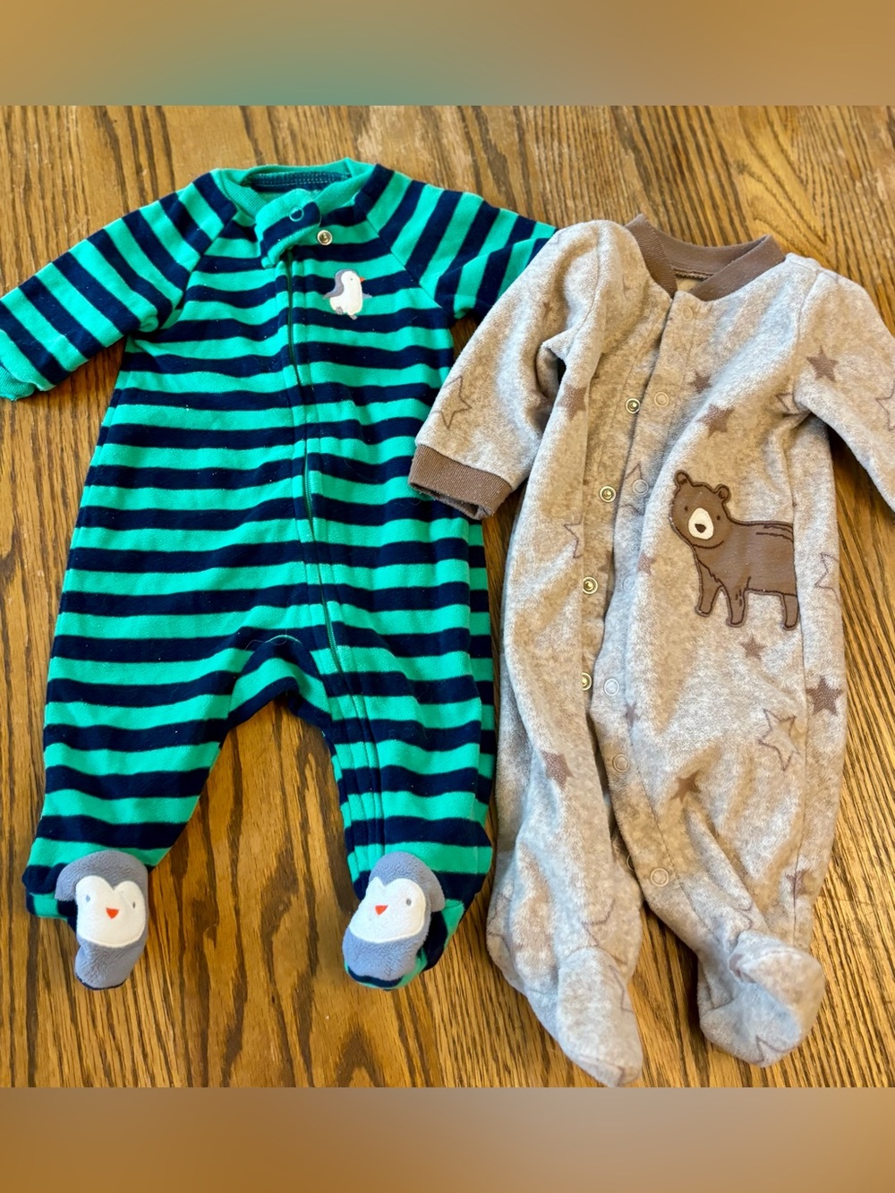 Striped TealBaby One-Piece Footed Sleepers